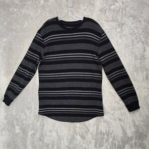 CSG Thermal Shirt Mens 2XL Black Gray Striped Waffle Knit Long Sleeve Top Grunge